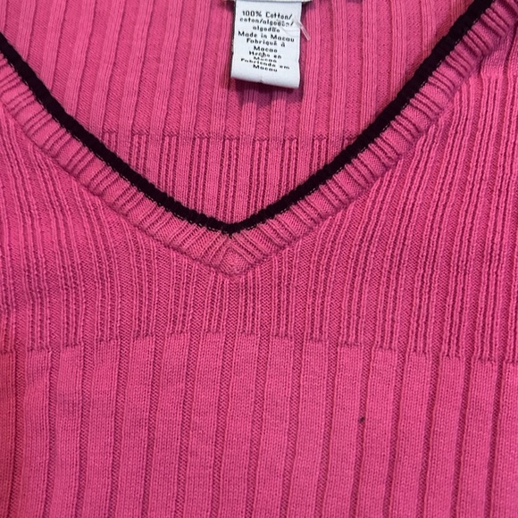 Calvin Klein Pink V-Neck vintage Ribbed Sweater with flare sleeves 100% cotton - Picture 5 of 7
